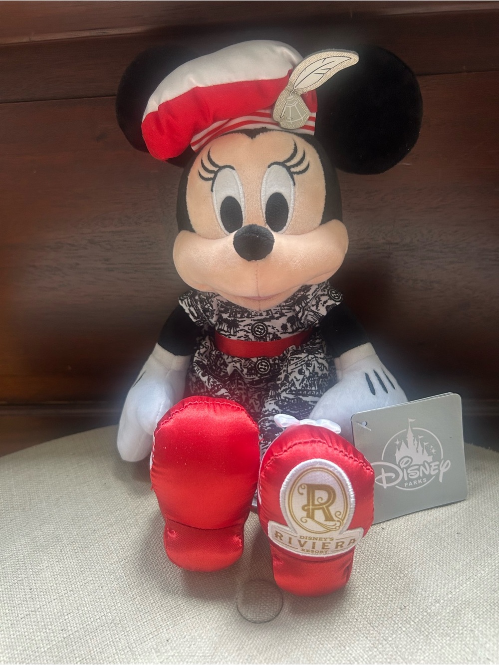 Disney Minnie Mouse Plush in Red, Black & White Riviera Outfit